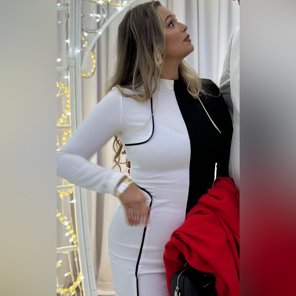 Black and white mini long sleeve  party dress